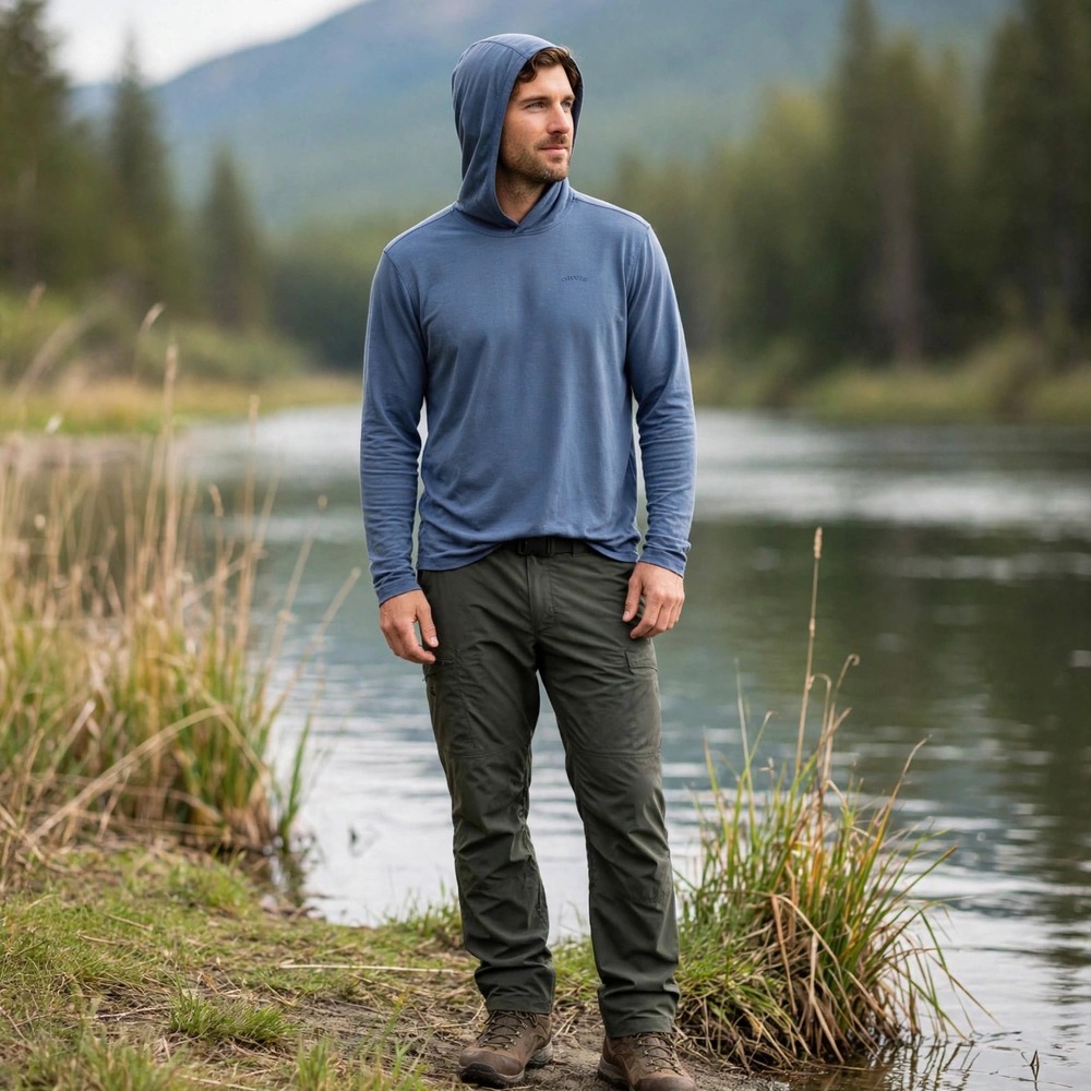 Orvis Classic Collection Mens XXL Blue Heather Lightweight Stretch Hoodie